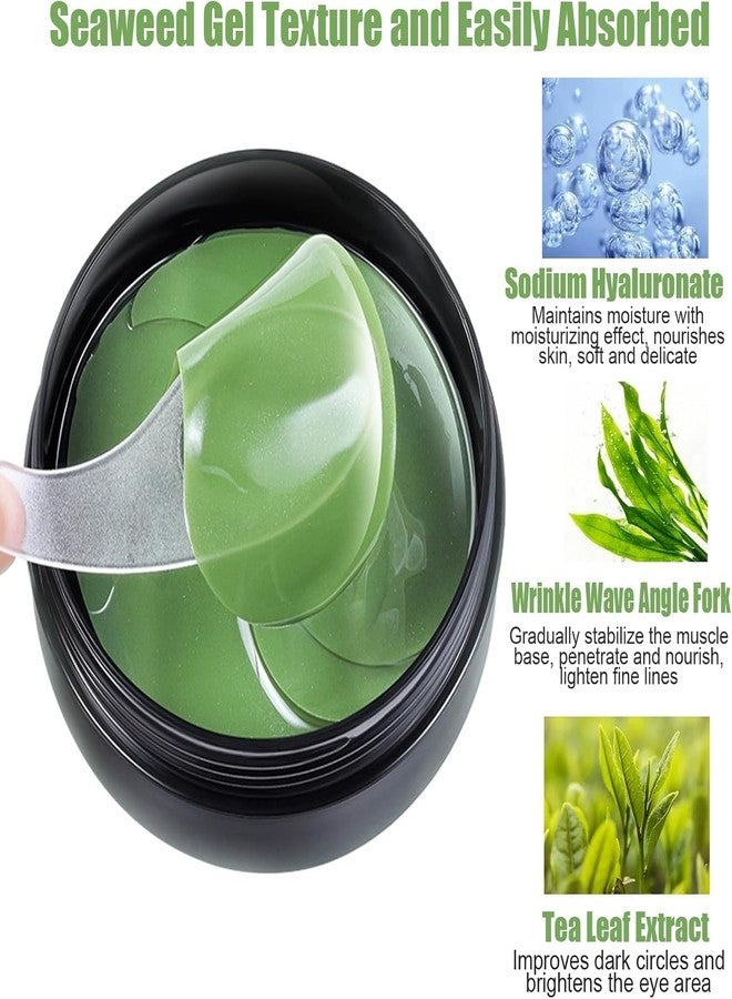 BHAVYAM Seaweed Moisturizing Eye Patches - Green Eye Mask Power Crystal Gel Collagen Mask Great For Anti Aging, Dark Circles & Puffiness (Green Colour) - Image 2
