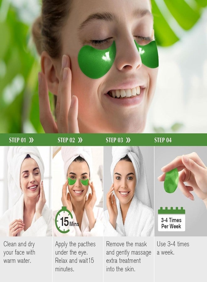 BHAVYAM Seaweed Moisturizing Eye Patches - Green Eye Mask Power Crystal Gel Collagen Mask Great For Anti Aging, Dark Circles & Puffiness (Green Colour) - Image 5