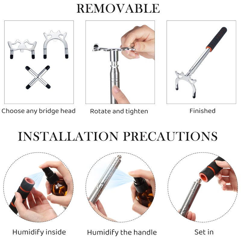 Skylety Retractable Billiards Cue Stick Bridge with 3 Pieces Removable Brass Bridge Head, Snooker Set Billiards Pool Cue Accessory for Pool Table(Silver) - Image 4