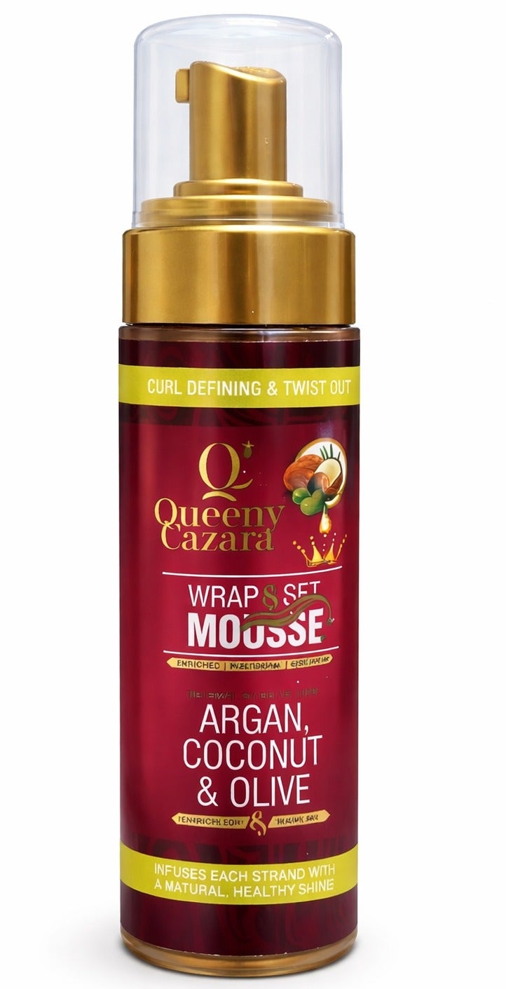 Queeny Cazara Wrap & Set Mousse 200ml Curl Defining Foam with Argan, Coconut & Olive Oils for Strong Hold, Shine & Frizz Control - Image 1
