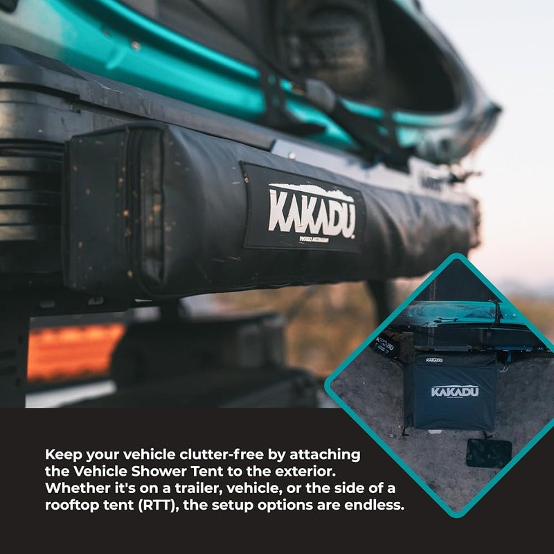 Kakadu Proudly Australian Kakadu Outback Shower Vehicle Tent, Camping Privacy Shelter, Bathroom Tent for Cars – with Roof, LED Light, BlockOut® Technology, Towel Rod, Storage System - Image 3