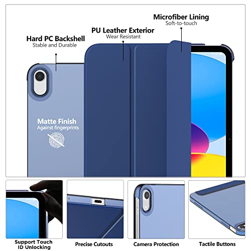 MoKo for iPad (A16) 11th Generation Case 11 Inch 2025, iPad 10th Generation Case 10.9 Inch 2022, Slim Stand Hard PC Translucent Back Shell Smart Cover, Support Touch ID, Auto Wake/Sleep, Navy Blue - Image 3