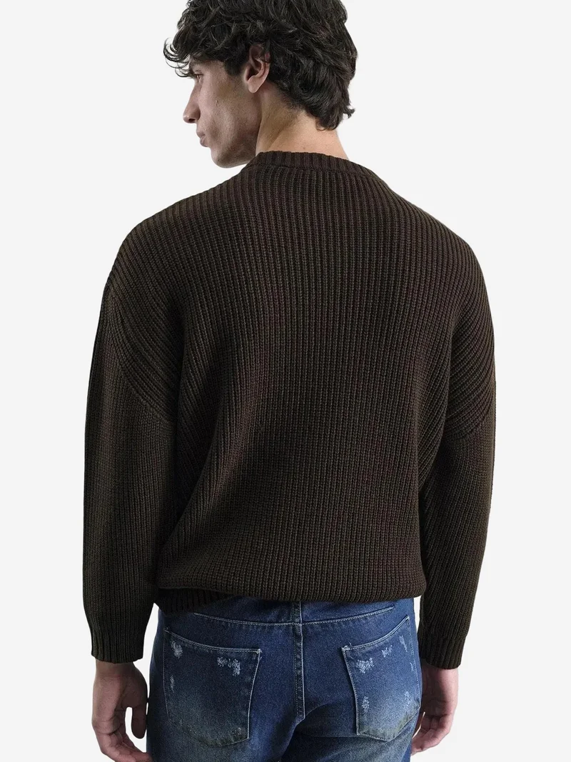 Giesto Beaver Brown GIESTO Comfort Fit Ribbed Crew Neck Sweater for Men | Best Price UAE