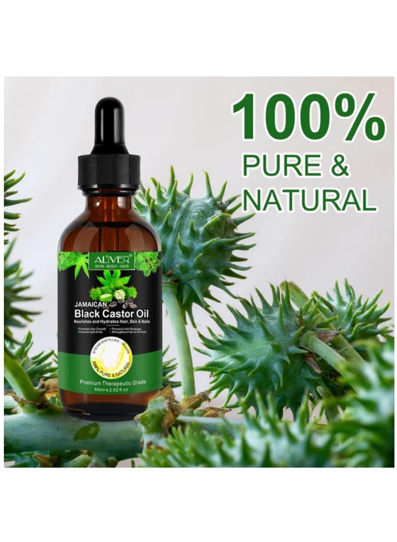 ALIVER زيت الخروع الأسود الجامايكي المعصور على البارد 60 مل للعناية بالشعر والبشرة والرموش والحواجب وتساقط الشعر والجفاف وتغذية الشعر التالف وفروة الرأس وتحفيز نمو الشعر للرجال والنساء - Image 5