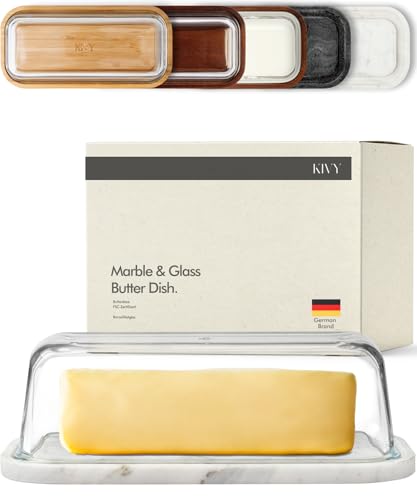 KIVY Butter Dish White Marble Glass For countertop and refrigerator door shelf Marble butter keeper Stone butter dish with lid Dishwasher Safe - Image 1