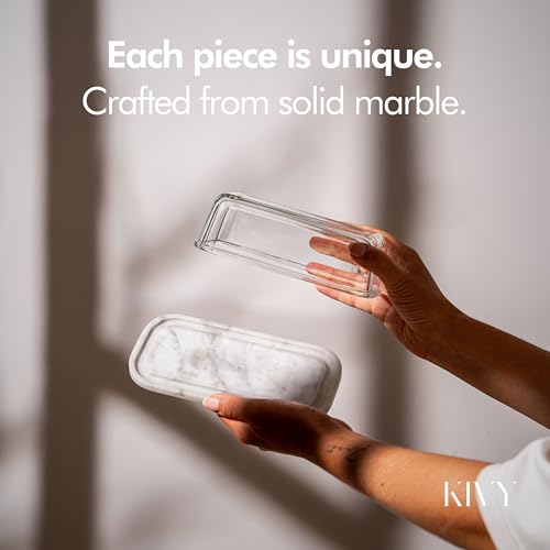 KIVY Butter Dish White Marble Glass For countertop and refrigerator door shelf Marble butter keeper Stone butter dish with lid Dishwasher Safe - Image 3