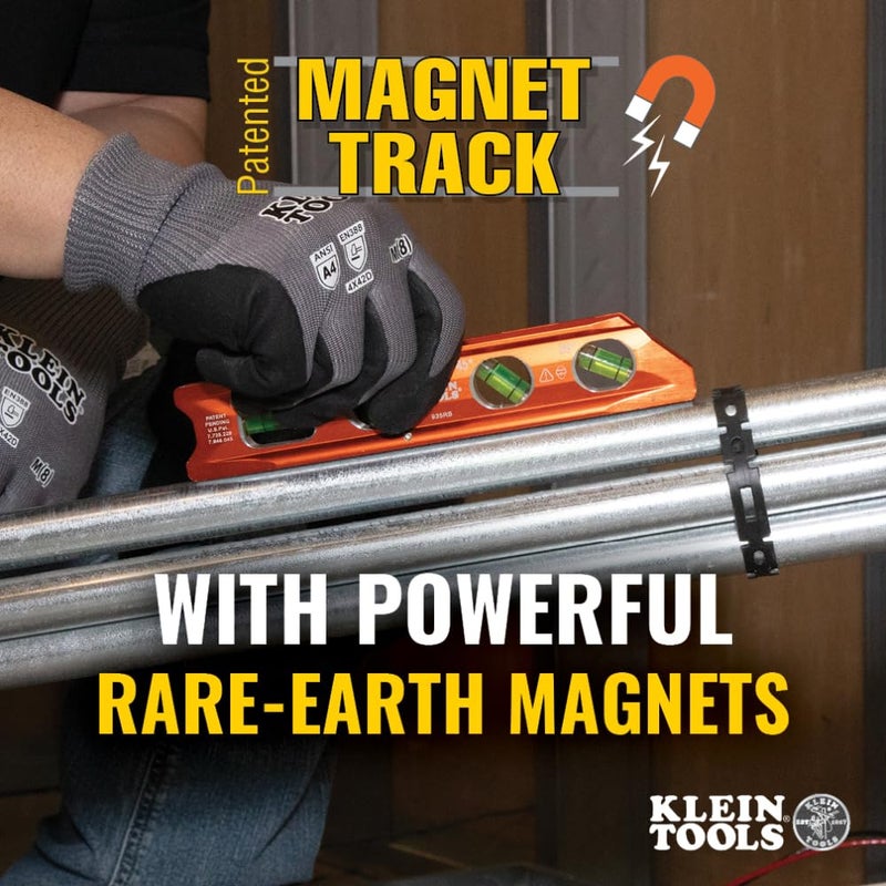 Klein Tools 935RB Torpedo Level, 8-Inch Billet Magnetic Level, 0/30/45/90 Degree Vials, V-Groove, Tapered Nose, High-Visibility Vial and Body - Image 5