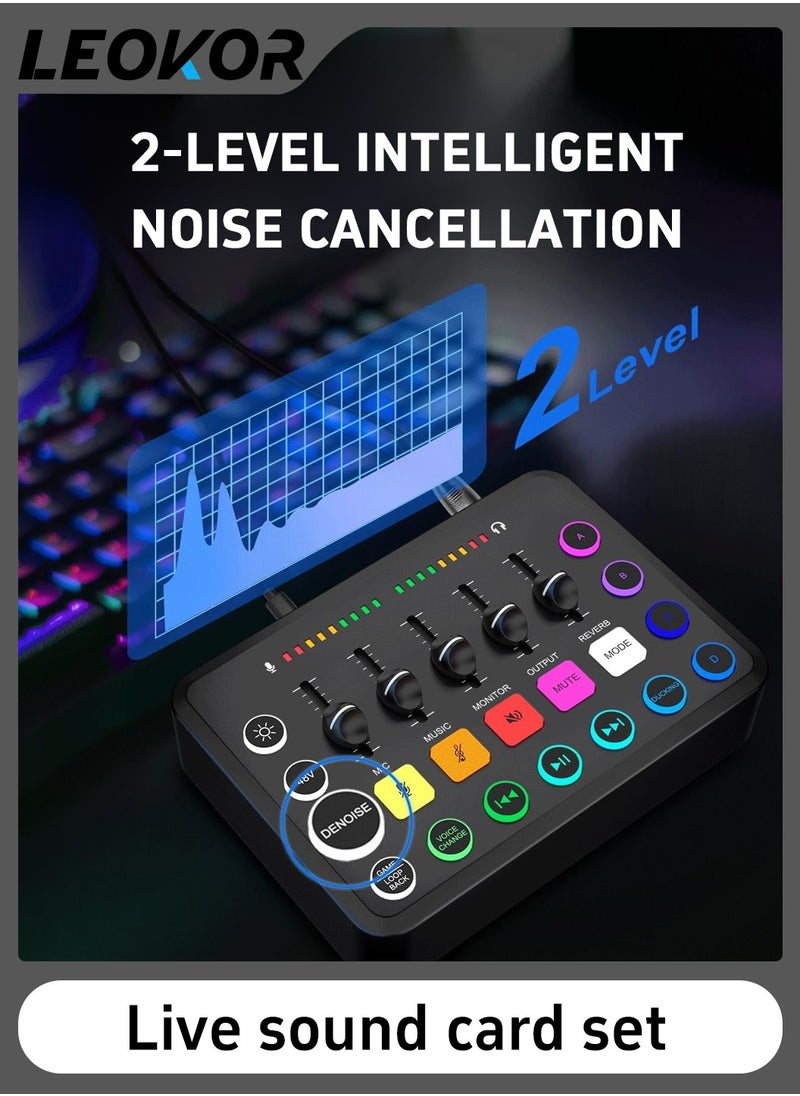 LEOKOR - Sound Card Microphone Podcast Package,Streaming Audio Mixer with Microphone Stand/Suitable for Live Broadcast/Podcast/Youtube/PC/Smartphone - Image 1