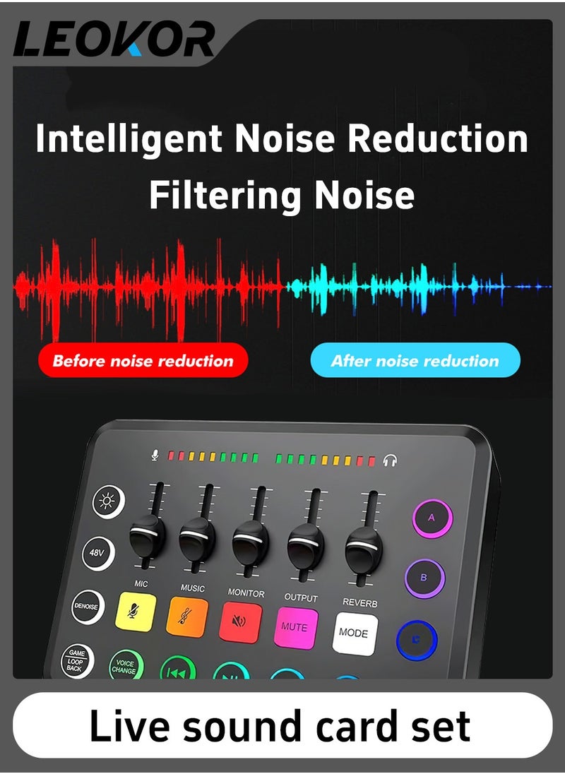LEOKOR - Sound Card Microphone Podcast Package,Streaming Audio Mixer with Microphone Stand/Suitable for Live Broadcast/Podcast/Youtube/PC/Smartphone - Image 1