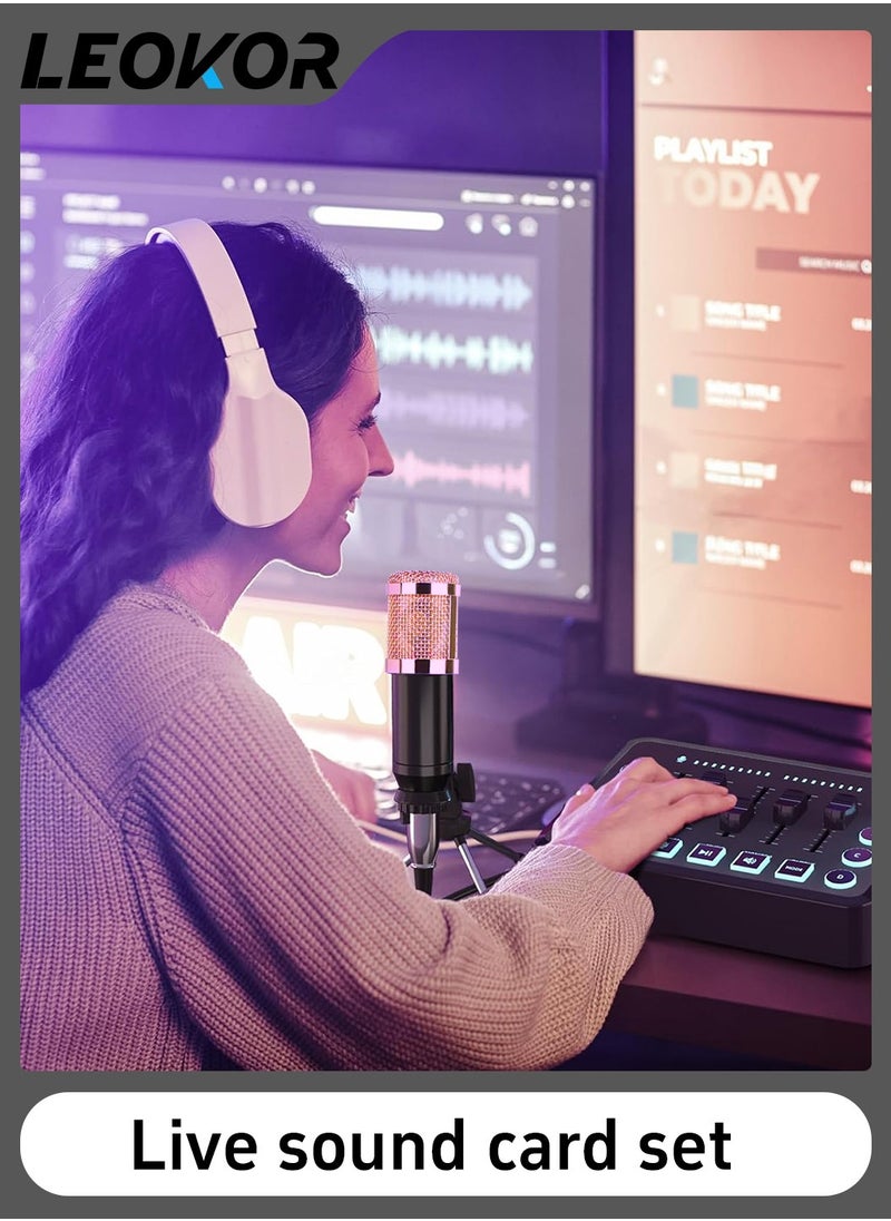 LEOKOR - Sound Card Microphone Podcast Package,Streaming Audio Mixer with Microphone Stand/Suitable for Live Broadcast/Podcast/Youtube/PC/Smartphone - Image 1