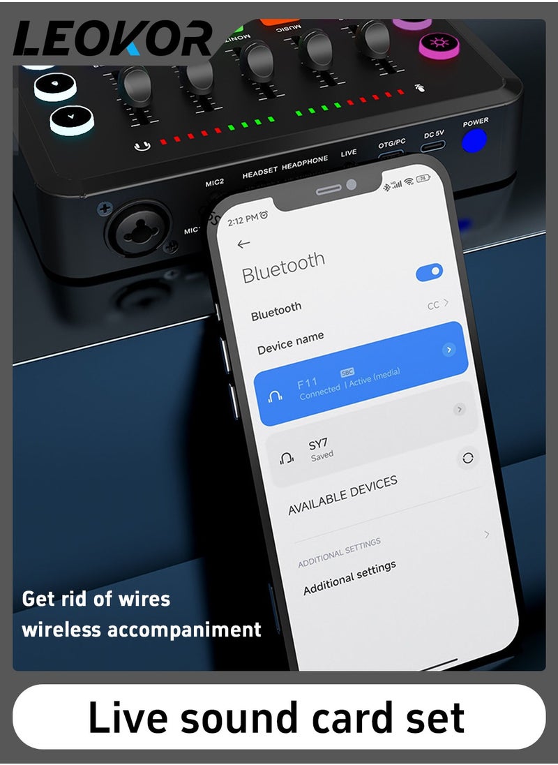 LEOKOR - Sound Card Microphone Podcast Package,Streaming Audio Mixer with Microphone Stand/Suitable for Live Broadcast/Podcast/Youtube/PC/Smartphone - Image 1
