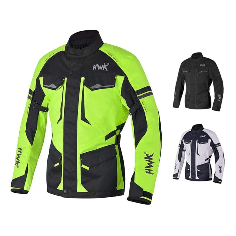 HWK Adventure Touring Motorcycle Jacket for Men Water Resistant Cordura Textile Biker Jacket for Men Durable and Stylish Moto Gear with CE Armor for Enduro Motorbike Riding  HiVis Green Small