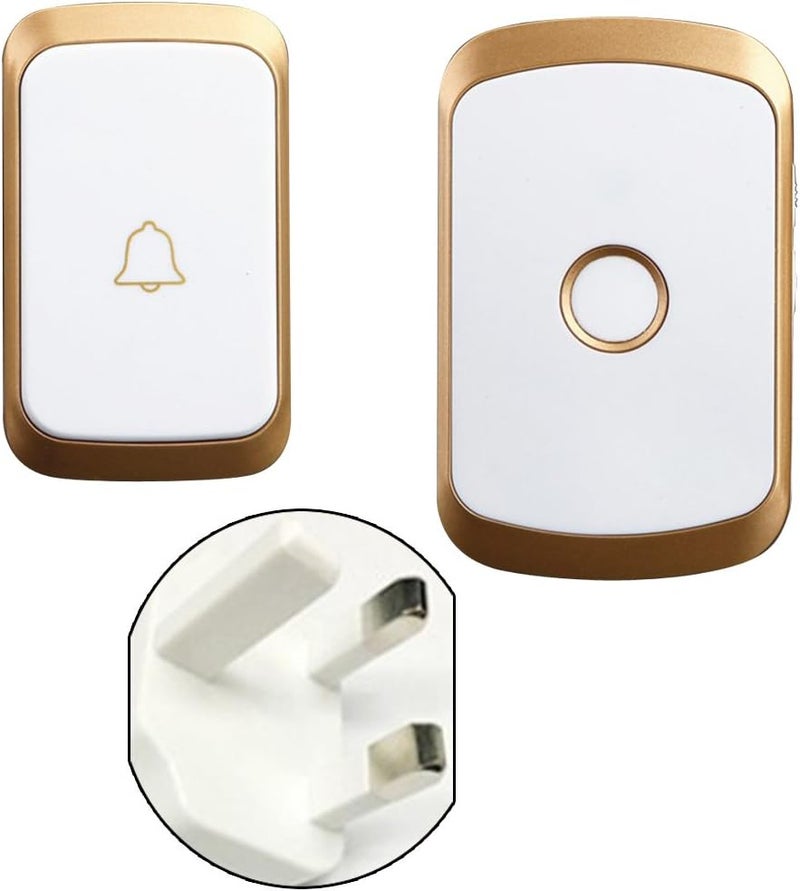 klarako LED Adjustable 4 Volume 1000FT Wireless Doorbell Chime [1 Plugin Receiver+1 Transmitter] UK Plug  Gold, as described - Image 1