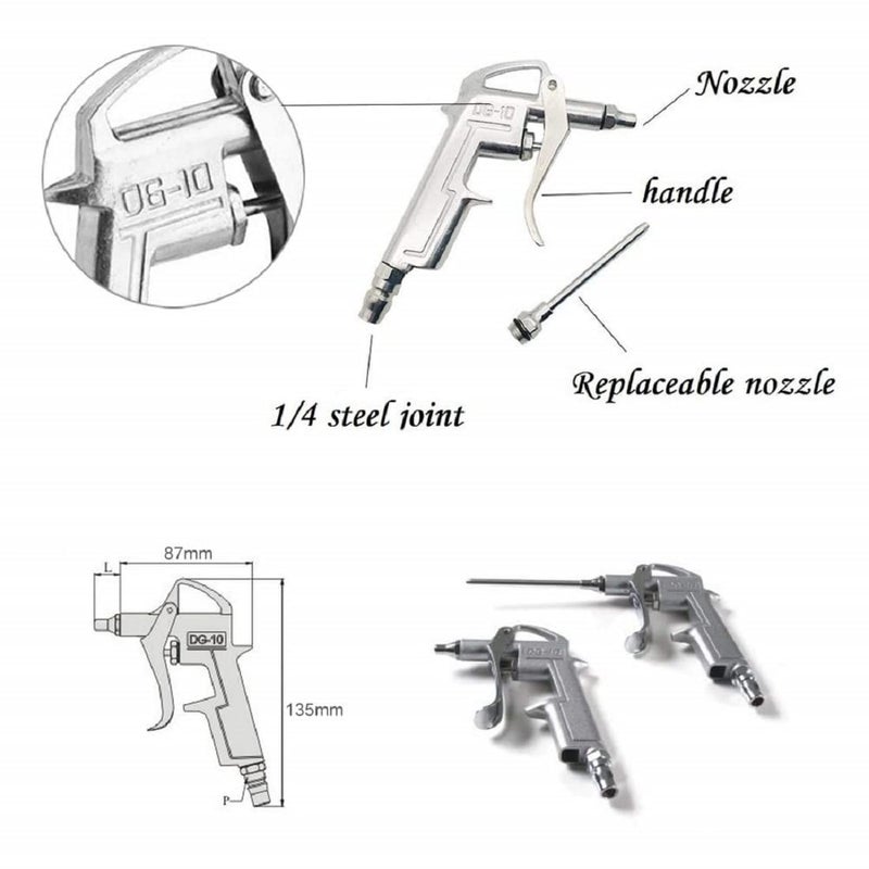 DLEIN Air Blow Gun OD1/4X8 Pneumatic Female Connector with Compressor Cleaning Tool Industrial Air Blow Gun Steel Air Flow Extension Pneumatic Air Compressor Tool Dust (Gun with Connector - Image 3