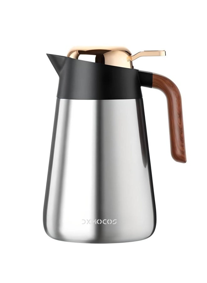 Dxmocos 316 Stainless Steel Thermos Kettle 1600ml Vacuum Insulated Thermos Teapot – Double Wall Thermal Coffee Carafe with Tea Strainer, One-Button Design for Hot & Cold Drinks Silver - Image 1