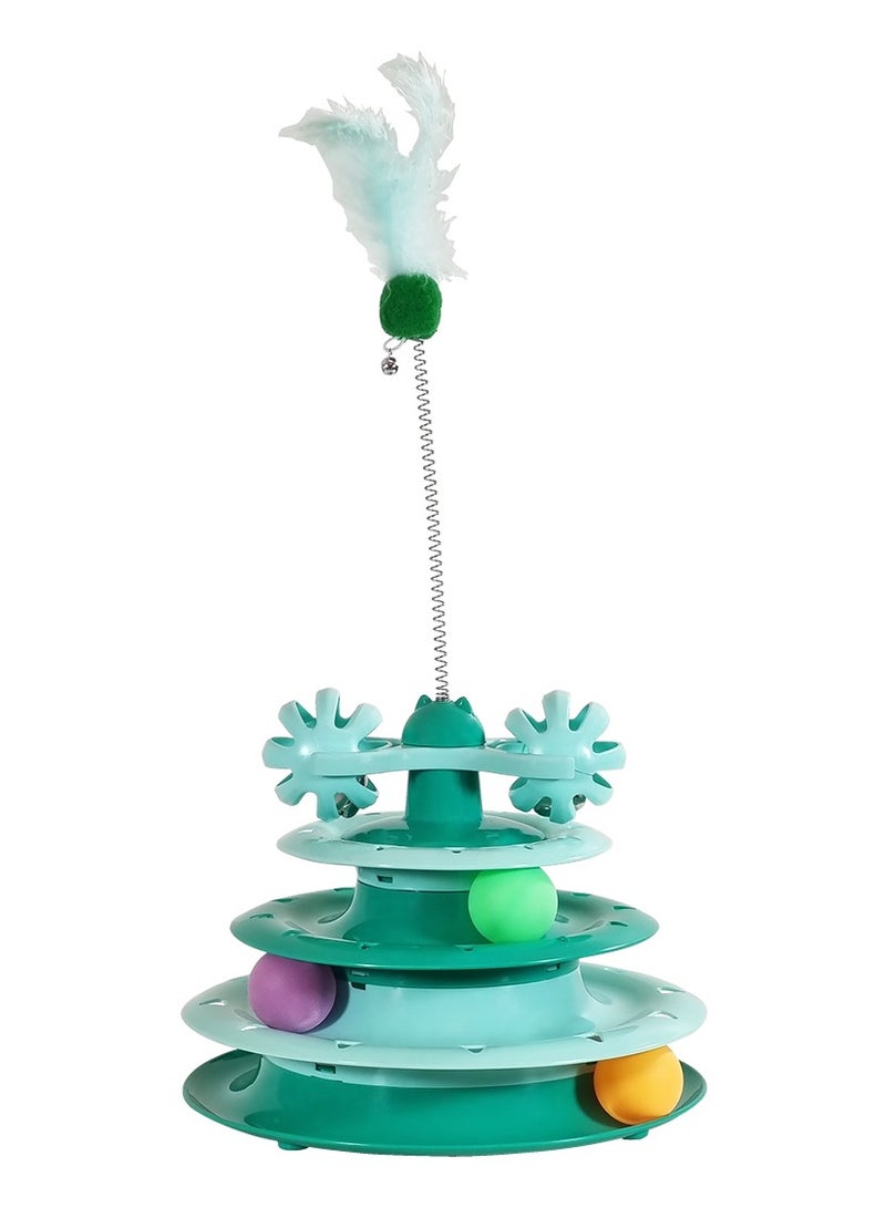 أن ان سي بيتس لعبة تفاعلية للقطط الصغيرة والقطط الصغيرة التي تعيش في المنزل، لعبة دوارة بثلاث طبقات مع كرة دوارة وريش، تصميم متعدد المستويات للعب الممتع والاسترخاء، 49 سم (أخضر) - Image 1