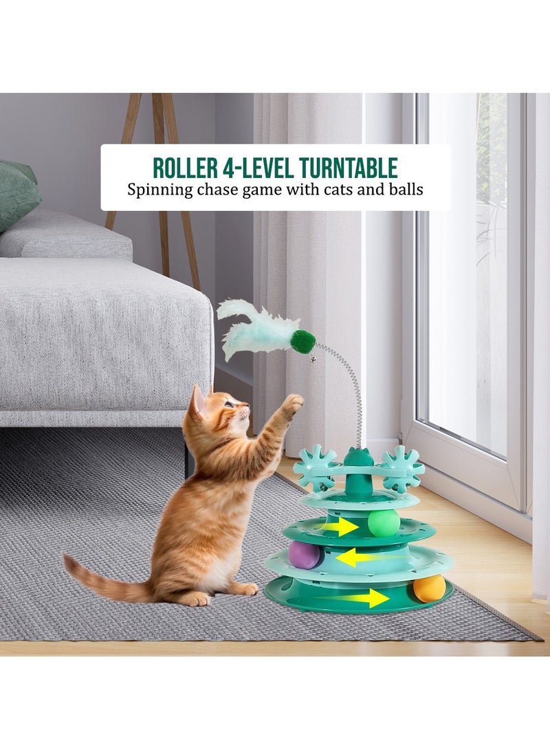 أن ان سي بيتس لعبة تفاعلية للقطط الصغيرة والقطط الصغيرة التي تعيش في المنزل، لعبة دوارة بثلاث طبقات مع كرة دوارة وريش، تصميم متعدد المستويات للعب الممتع والاسترخاء، 49 سم (أخضر) - Image 5