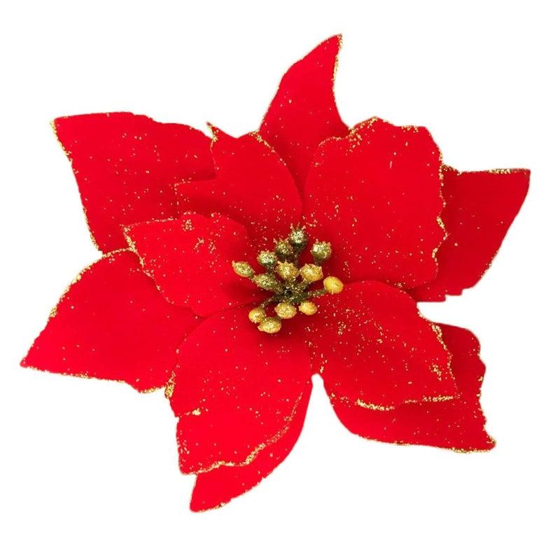 KEPATO Christmas Glitter Poinsettia Christmas Tree Ornaments Pack of 12 (Red) - Image 1