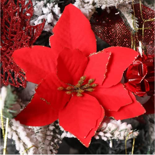 KEPATO Christmas Glitter Poinsettia Christmas Tree Ornaments Pack of 12 (Red) - Image 4