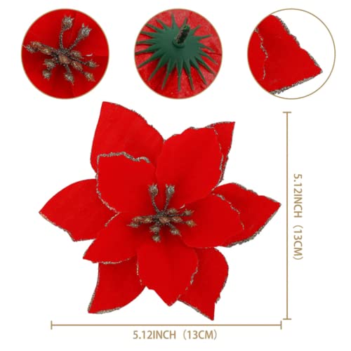 KEPATO Christmas Glitter Poinsettia Christmas Tree Ornaments Pack of 12 (Red) - Image 3