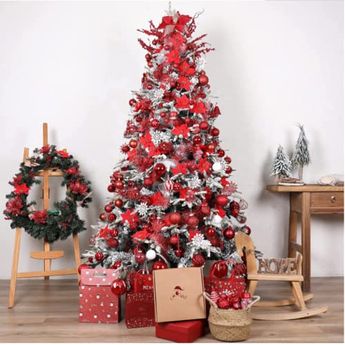 KEPATO Christmas Glitter Poinsettia Christmas Tree Ornaments Pack of 12 (Red) - Image 5