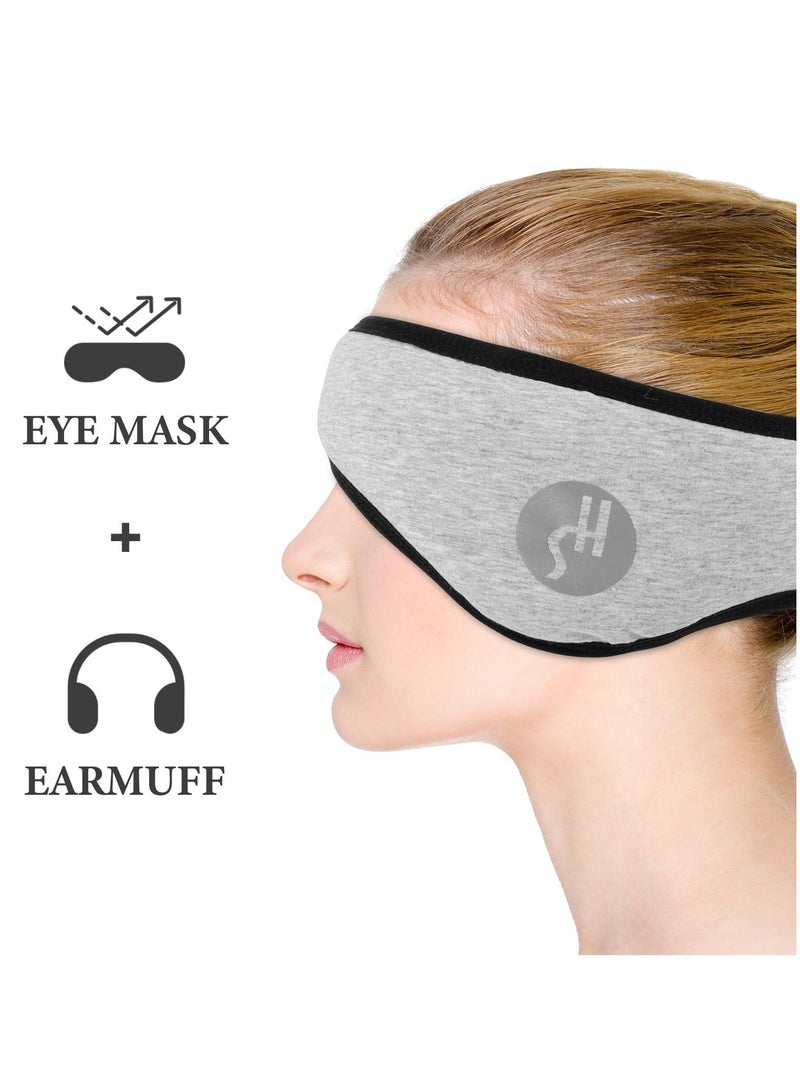 هاهاهاي قناع نوم قطني (معتمد رسميًا) مع أغطية أذن عازلة للصوت ومجموعة سدادات أذن - قناع نوم مريح قابل للتعديل لراحة غير منقطعة، حماية للأذن لتقليل الضوضاء، إكسسوار أساسي للسفر باللون رمادي - Image 3