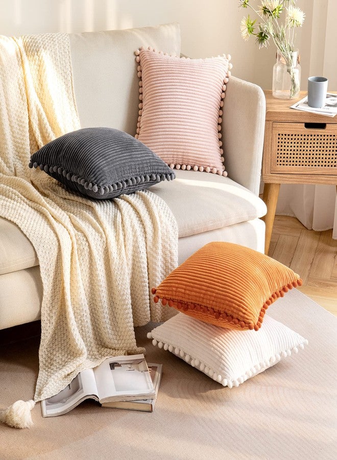 ANRODUO Pack of 2 White Fall Boho Decorative Pillow Covers with Pom-poms 12x20 Pillow Cover Corduroy Cushion Case Cute and Soft Rectangle Throw Pillows for Bed Couch Sofa Living Room Home Decor - Image 3