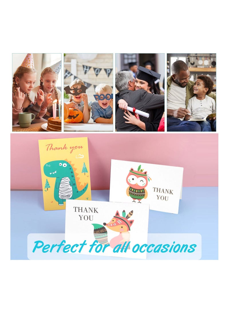 KASTWAVE Thank You Cards with Envelopes and Stickers, 48 Pcs Animals Thank You Greeting Cards for Birthday Thank You Weddings Baby Shower - Image 4
