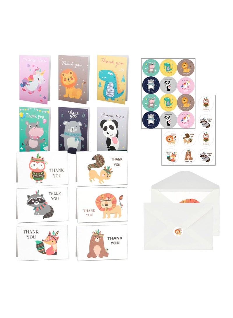 KASTWAVE Thank You Cards with Envelopes and Stickers, 48 Pcs Animals Thank You Greeting Cards for Birthday Thank You Weddings Baby Shower - Image 1