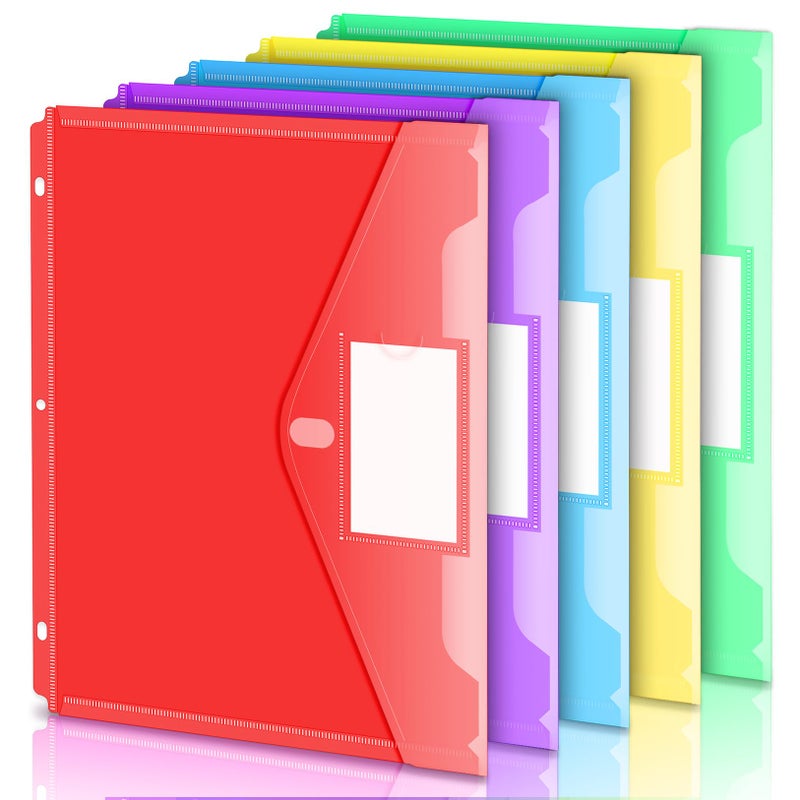 Forvencer Binder Pocket, 5 Pack Super Heavyweight Poly Binder Pocket with Hook and Loop Fasteners Closure, Binder Folders Side Loading, 3 Ring Binder Pocket, Letter Size, Assorted Colors - Image 1