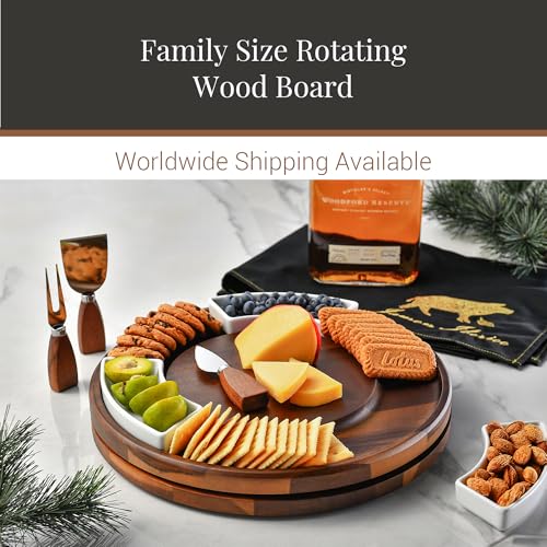 Shanik Acacia Wood Lazy Susan Cheese Board Set – Rotating Charcuterie Platter, Elegant Serving Tray for Appetizers, Snacks, Parties & Weddings - Image 5
