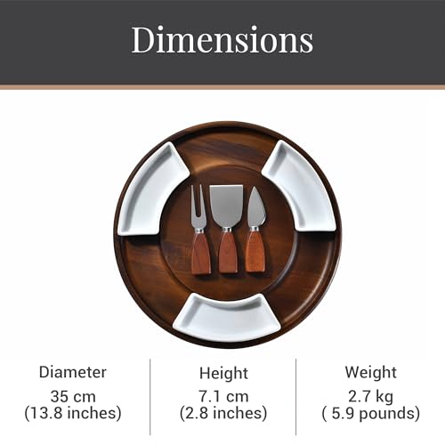 Shanik Acacia Wood Lazy Susan Cheese Board Set – Rotating Charcuterie Platter, Elegant Serving Tray for Appetizers, Snacks, Parties & Weddings - Image 2