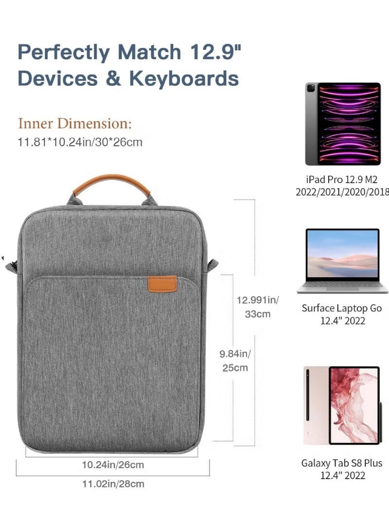 QIYUE 12.9-13.3 Inch Tablet Sleeve Bag Compatible with iPad Air 13 inch(M3/M2) 2025/2024 iPad Pro 13 inch 2024, S10+ 12.4 inch 2024/iPad Pro 12.9 M2 2022/2021/2020 Surface Laptop Go 12.4" Galaxy Tab S7+S8+/S9+/S9FE+ 12.4" 2022/2023 Handle Carrying Case with Shoulder Strap - Image 2