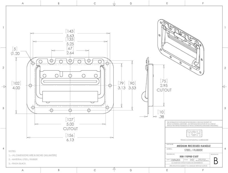 TCH Hardware Medium Spring Loaded Steel Recessed Handle with Padded Grip Case Chest Cabinet Speaker Box - Black - Image 2