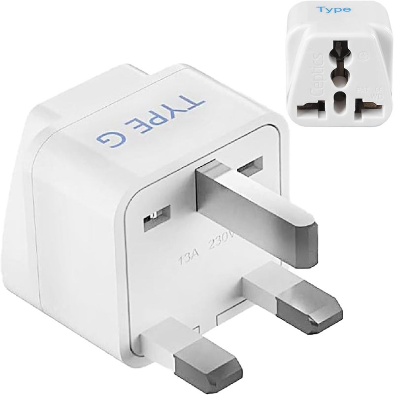 Ceptics Adapter to India, UAE, Hong Kong, Dubai - UK Travel Adapter - Type G - Perfect for Laptop, Camera Chargers - CE - White - Image 1
