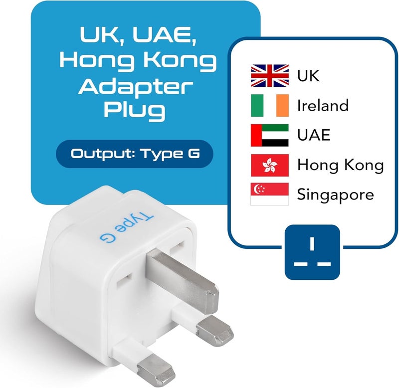 Ceptics Adapter to India, UAE, Hong Kong, Dubai - UK Travel Adapter - Type G - Perfect for Laptop, Camera Chargers - CE - White - Image 2
