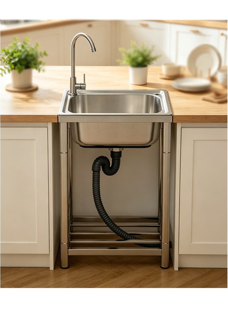 Aikanbo Stainless Steel Splash-Proof Sink，Outdoor Recessed Sink，With Stainless Steel Tap，Rust-Proof Deep Sink，Minimalist Garden Sink (Single Bowl) - Image 1