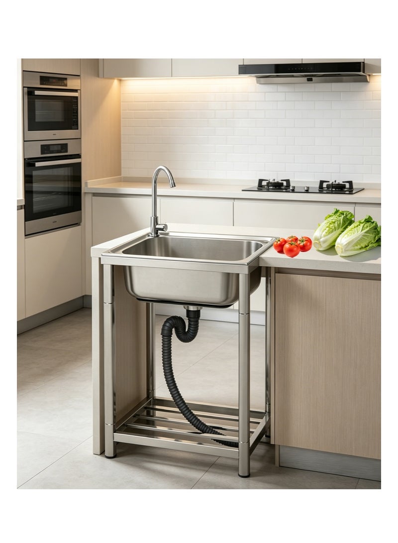 Aikanbo Stainless Steel Splash-Proof Sink，Outdoor Recessed Sink，With Stainless Steel Tap，Rust-Proof Deep Sink，Minimalist Garden Sink (Single Bowl) - Image 4