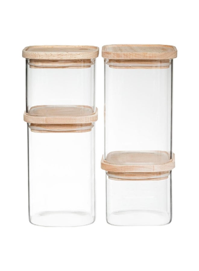 Five Simply Smart 4-Piece Hermet Stackable Glass Jar Set Clear and Beige 11.5 x 27 x 23 cm 179624 - Image 1