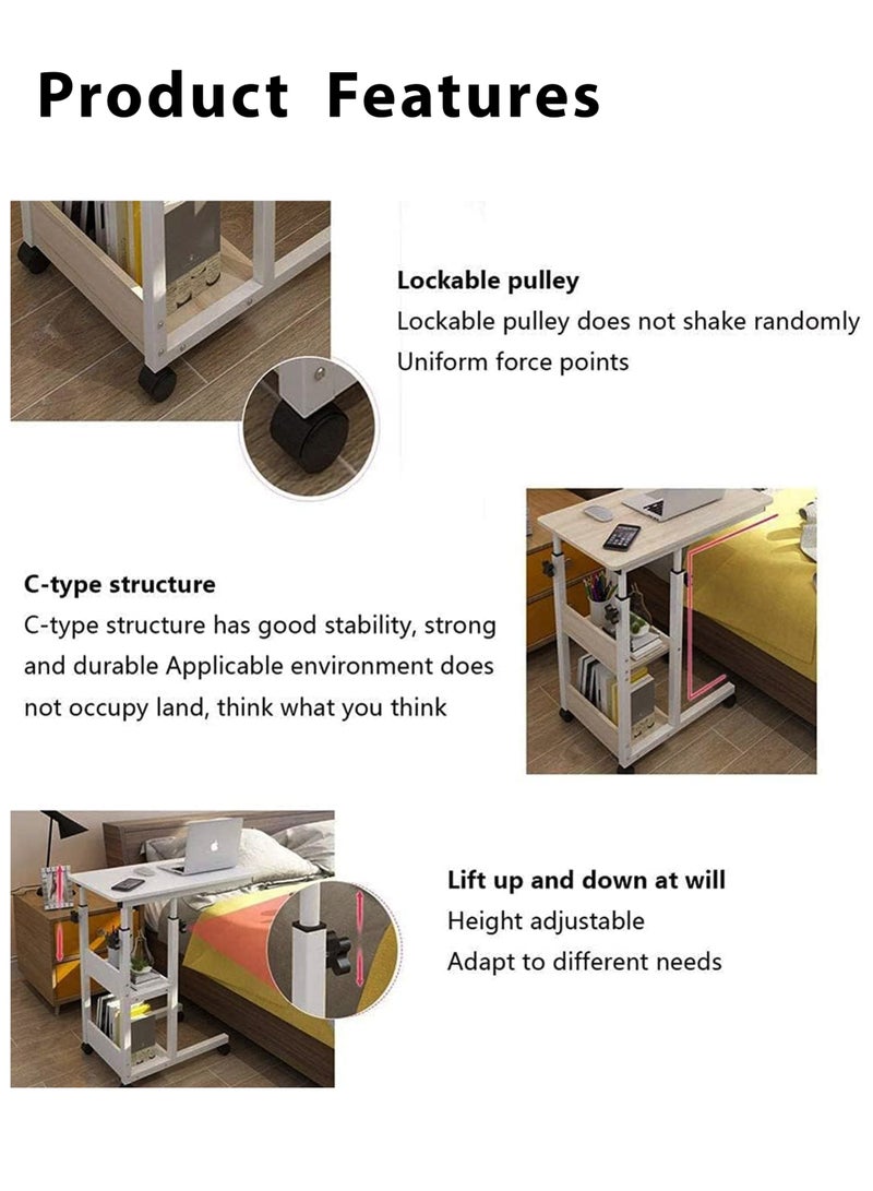 توشيونيكس طاولة كمبيوتر محمول قابلة للتعديل بعجلات ورف تخزين 60×40×60-85 سم، مكتب قائم محمول للمكتب المنزلي، مكتب كمبيوتر متحرك بعجلات للمساحات الصغيرة، محطة عمل بجانب السرير قابلة لتعديل الارتفاع (أبيض) - Image 4