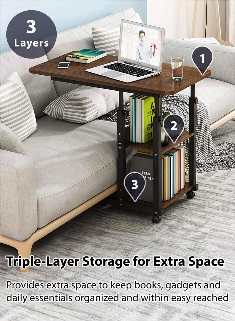 توشيونيكس طاولة كمبيوتر محمول قابلة للتعديل بعجلات ورف تخزين 60×40×60-85 سم، مكتب قائم محمول للمكتب المنزلي، مكتب كمبيوتر متحرك بعجلات للمساحات الصغيرة، محطة عمل بجانب السرير قابلة لتعديل الارتفاع (أبيض) - Image 3