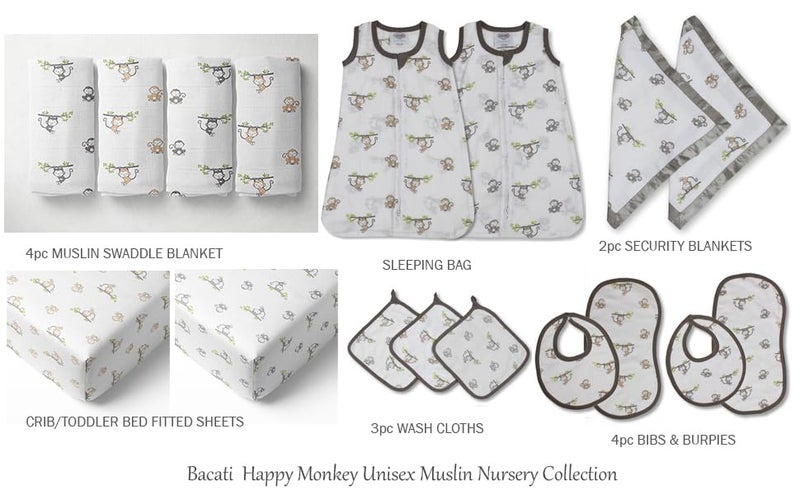 Bacati - Muslin Happy Monkeys Sleeping Bag (Wearable Blankets) (Newborn, Beige/Gray) - Image 5