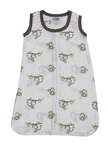 Bacati - Muslin Happy Monkeys Sleeping Bag (Wearable Blankets) (Newborn, Beige/Gray) - Image 1