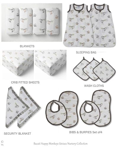Bacati - Muslin Happy Monkeys Sleeping Bag (Wearable Blankets) (Newborn, Beige/Gray) - Image 4