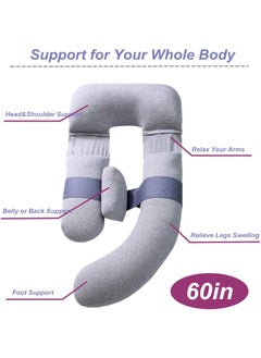 Generic 60 inch pregnancy pillow, detachable u shaped full body pillow, nursing and maternity pillow for back, hips, legs and belly support for pregnant women with removable cover (blue grey)  - Image 4