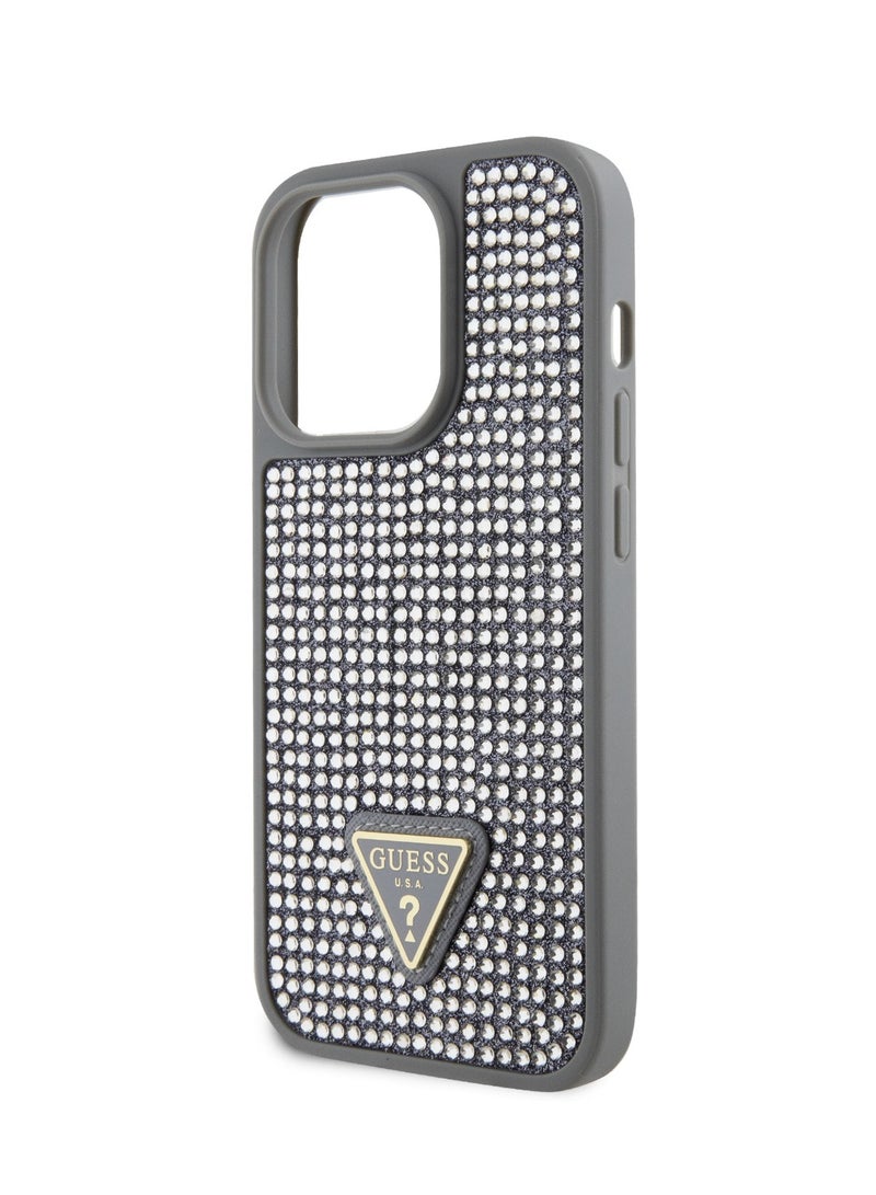 GUESS iPhone 15 Pro Rhinestone Case with Triangle Logo Back Cover / Drop Protection / Easy Snap-On / Accurate Cutouts / iPhone 15 Pro Case / Protection Against Dirt and Scratches - Silver - Image 1