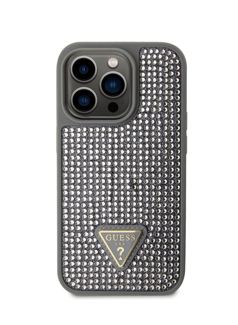 GUESS iPhone 15 Pro Rhinestone Case with Triangle Logo Back Cover / Drop Protection / Easy Snap-On / Accurate Cutouts / iPhone 15 Pro Case / Protection Against Dirt and Scratches - Silver - Image 2