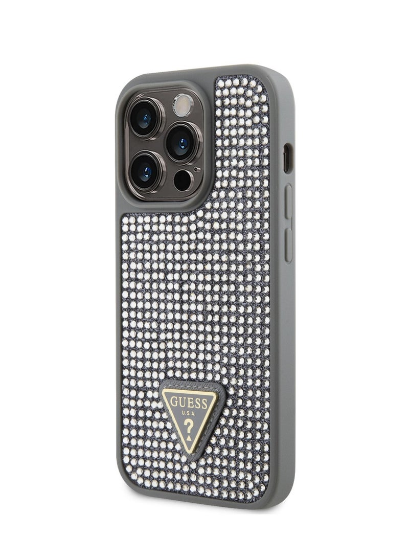 GUESS iPhone 15 Pro Rhinestone Case with Triangle Logo Back Cover / Drop Protection / Easy Snap-On / Accurate Cutouts / iPhone 15 Pro Case / Protection Against Dirt and Scratches - Silver - Image 4