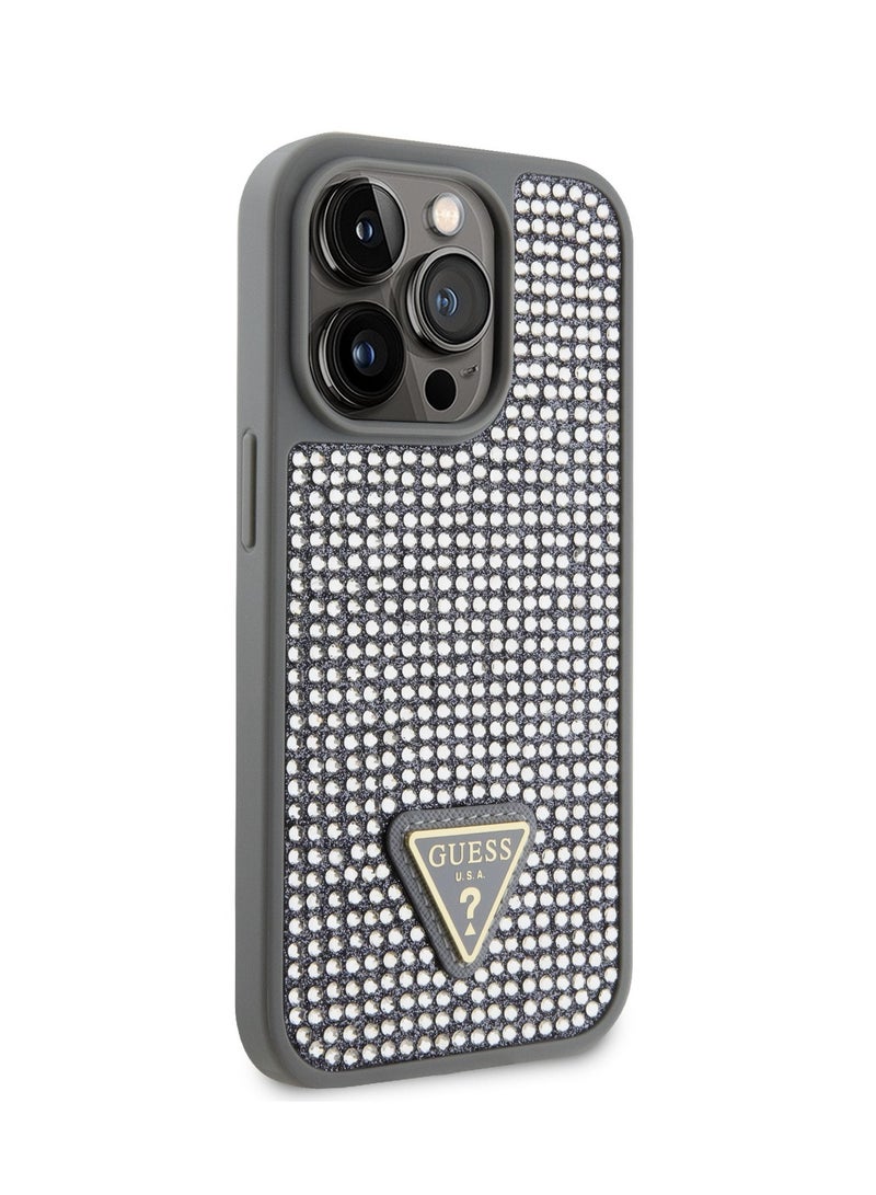 GUESS iPhone 15 Pro Rhinestone Case with Triangle Logo Back Cover / Drop Protection / Easy Snap-On / Accurate Cutouts / iPhone 15 Pro Case / Protection Against Dirt and Scratches - Silver - Image 3