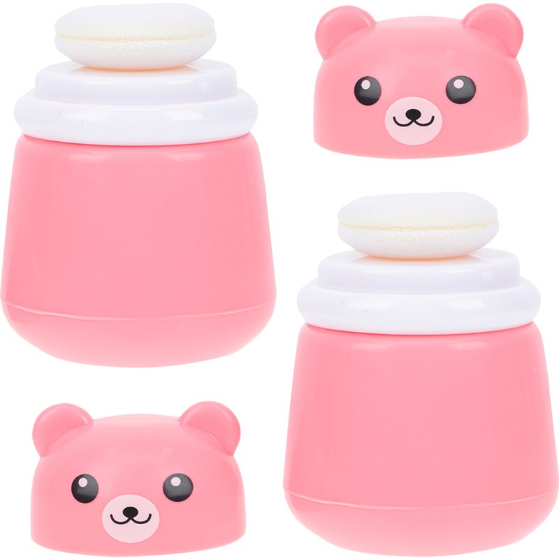 2pcs Cartoon Bear Powder Puff Box Baby Talcum Powder Container for Home Travel - Image 1